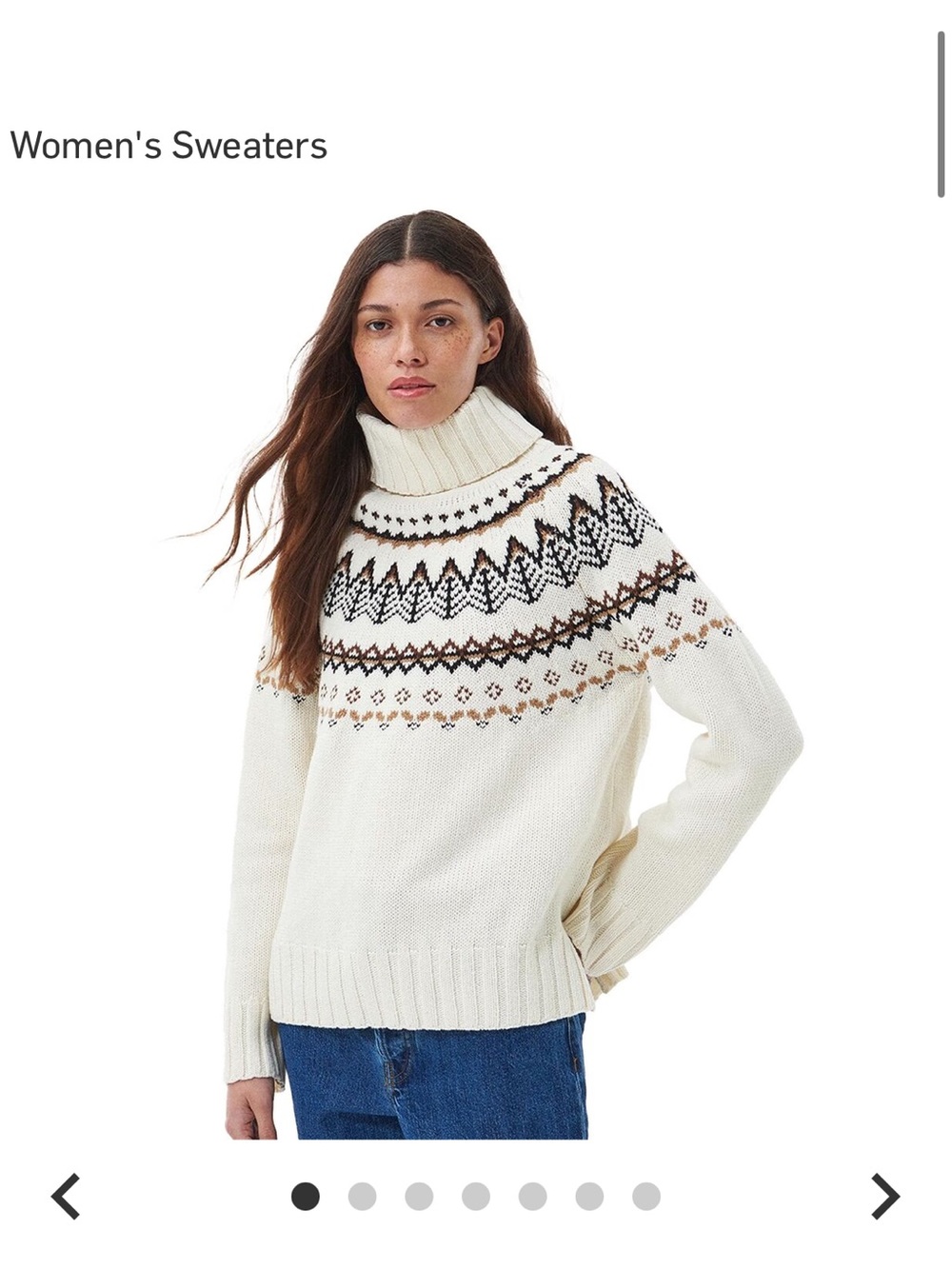 Barbour Cream Fair Isle Turtleneck Sweater with Brown & Black Pattern